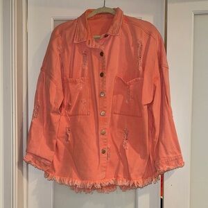 Distressed Denim Jacket- Size Large
